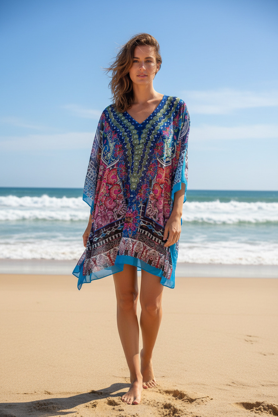 Fashion 1.2.3 Multi-Color Rhinestone Chiffon Top One Size Fits Small to X-Large